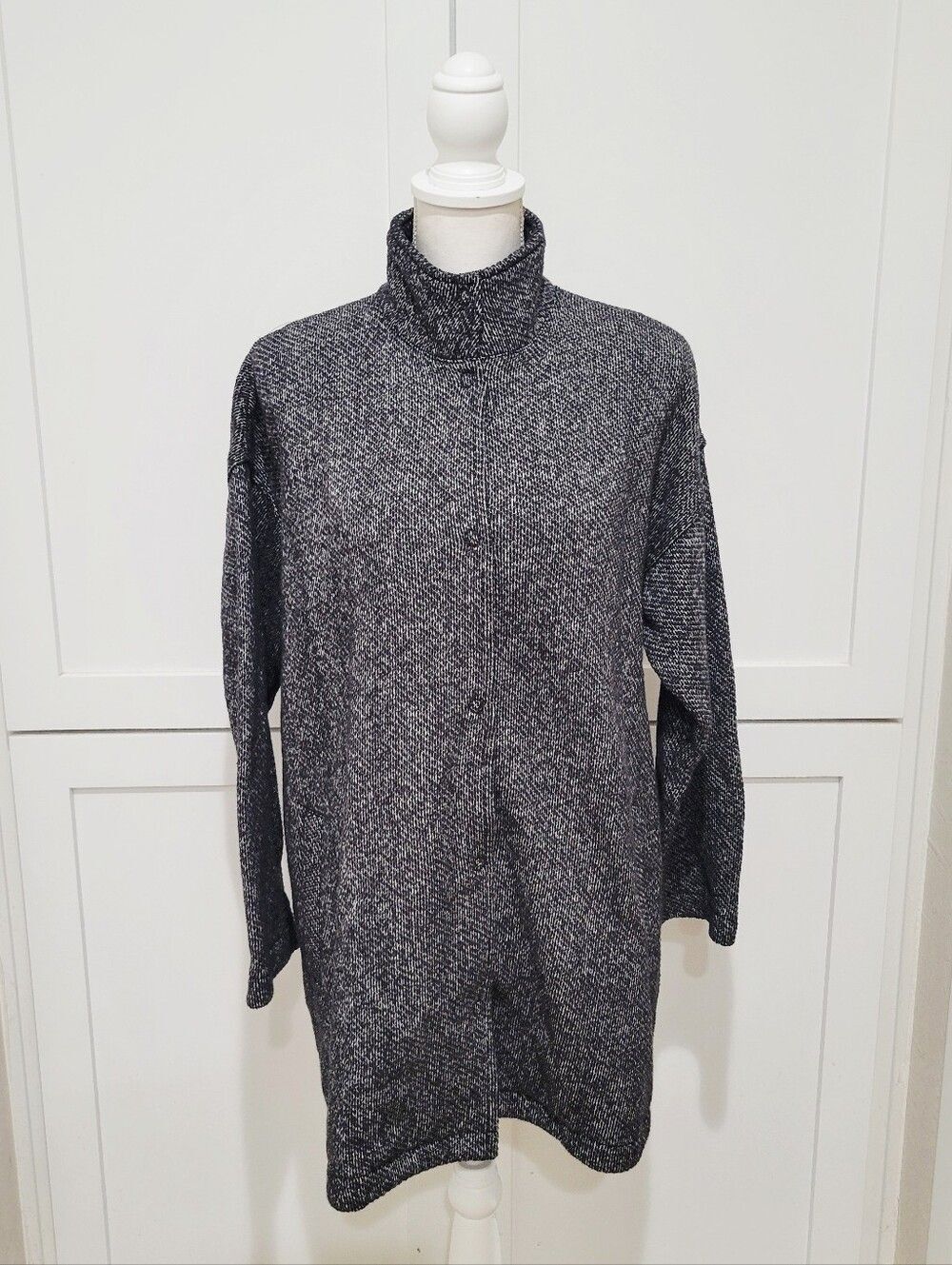 Eileen Fisher Charcoal High-Neck Knit Sweater Jacket Lightweight | Size S/P - Picture 2 of 8